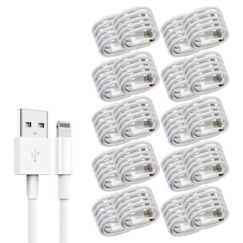 100 Pack USB-A Charging Cable For iPhone iPad 1A 1 Meter White Bulk Repair